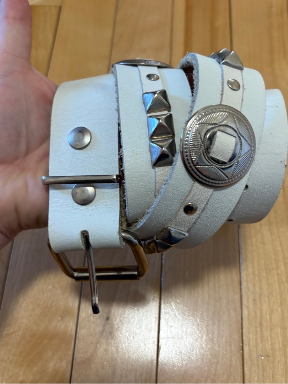 Century Canada Western belt with conchos white silver size 36” Vintage Cowboy